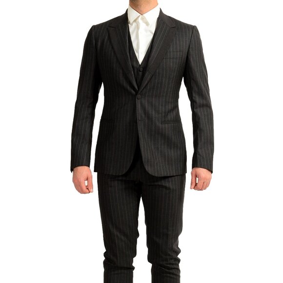 Dolce & Gabbana Men's Silk Wool Striped Two Button Three Piece Suit US 38 IT 48